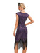 Abito nero Gatsby con paillettes, frange e maniche corte Anni '20