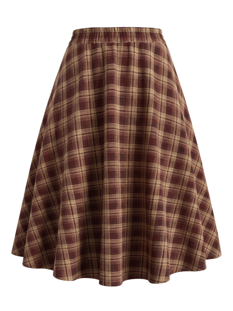 [Prevendita] Completo di Due Pezzi Rosso Anni '50 con Top Peplo a Quadri con Scollo a Diamante e Gonna