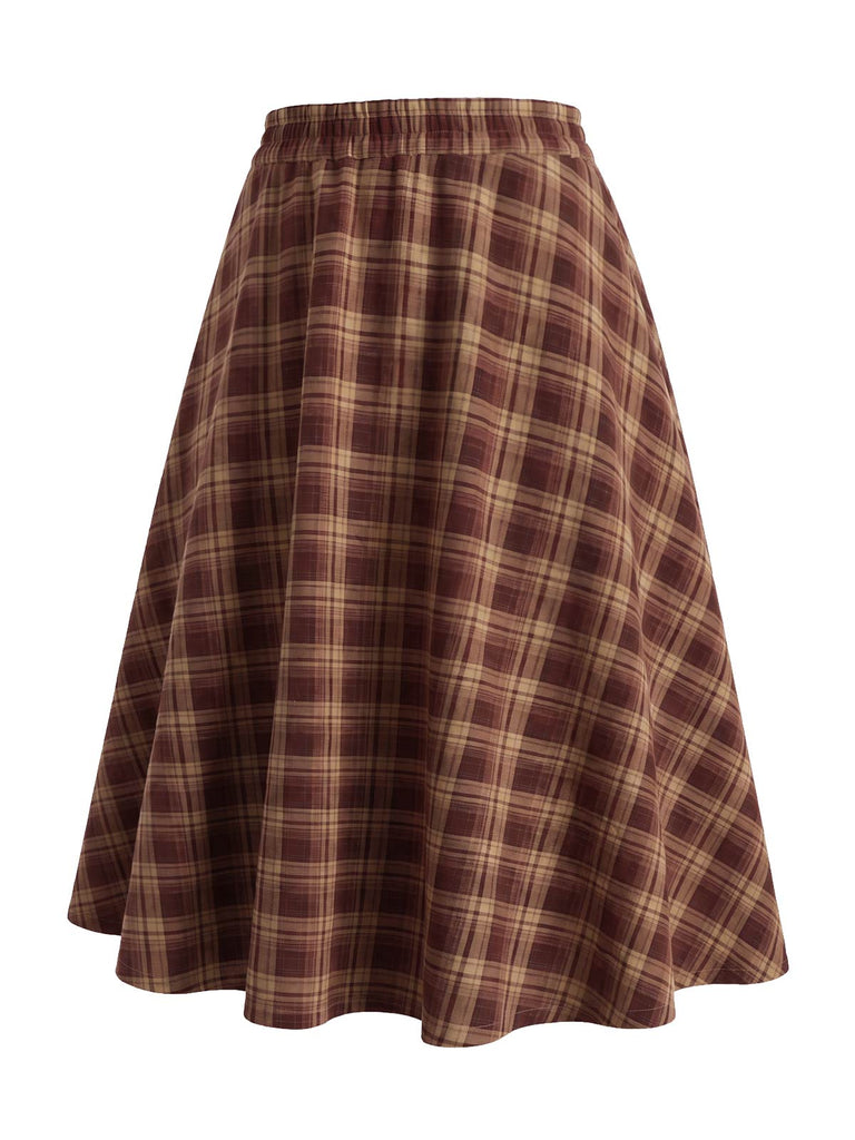 [Prevendita] Completo di Due Pezzi Rosso Anni '50 con Top Peplo a Quadri con Scollo a Diamante e Gonna