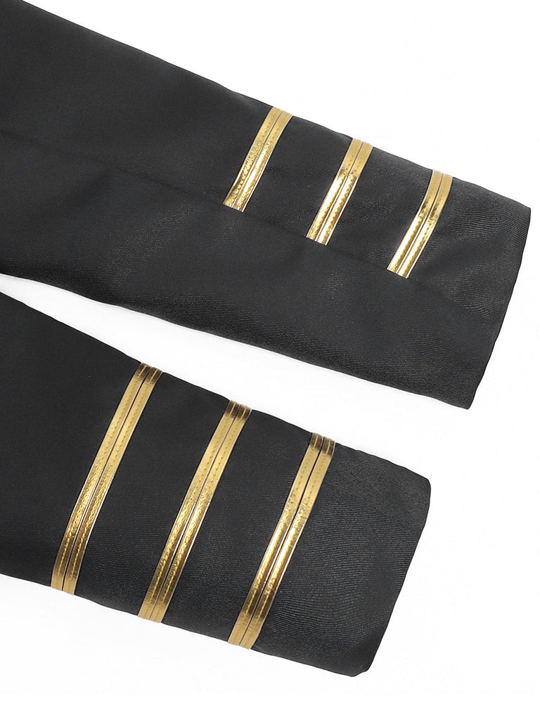 Giacca Militare Nera Anni '60 con Bordo Dorato Collo Alto e Bottoni