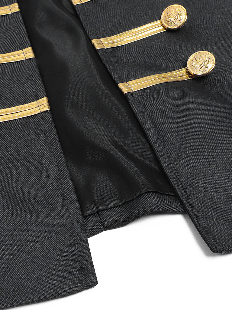 Giacca Militare Nera Anni '60 con Bordo Dorato Collo Alto e Bottoni