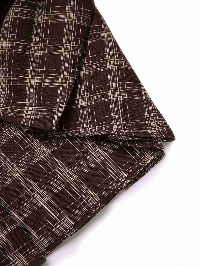 [Prevendita] 2PCS Giacca patchwork a quadri e gonna plissettata cachi anni '60