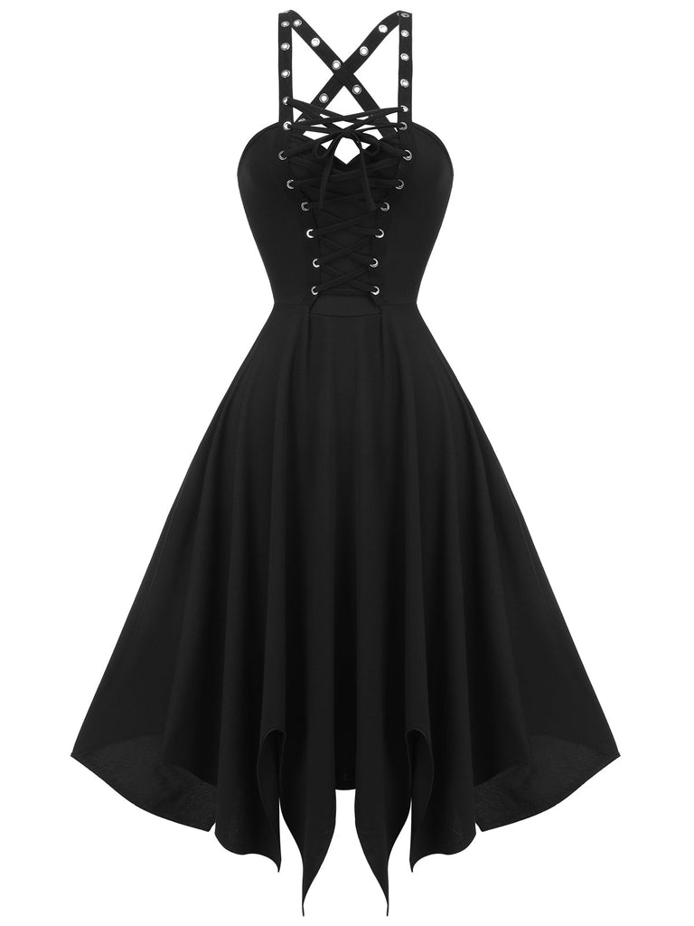 Abito gotico con spalline sottili nero anni '50