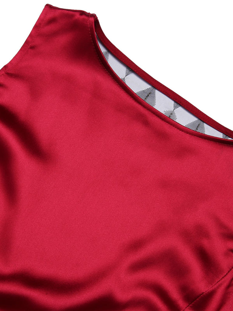 Abito a sirena rosso scuro con decorazioni a fiocco anni '30