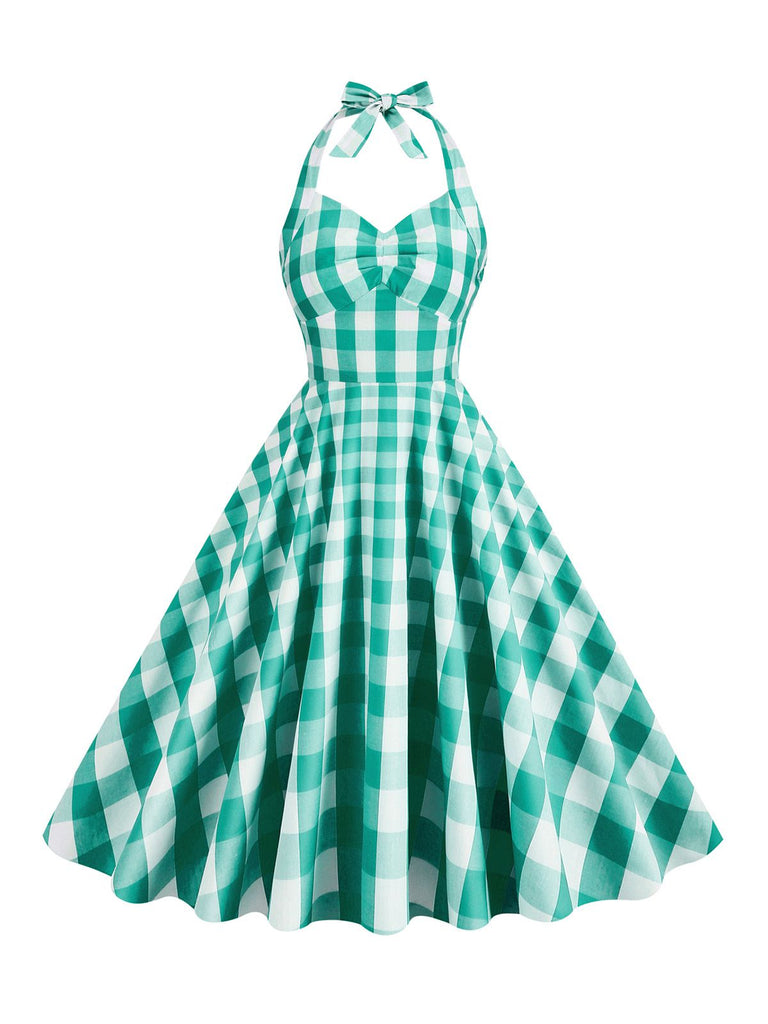 Abito a ruota plaid con scollo all'americana anni '50