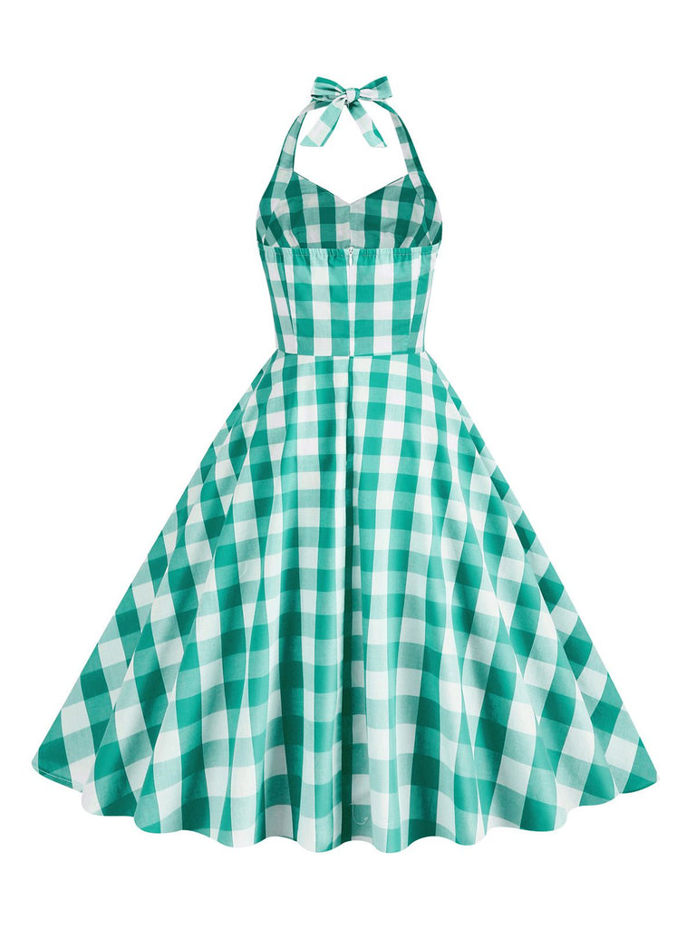 Abito a ruota plaid con scollo all'americana anni '50