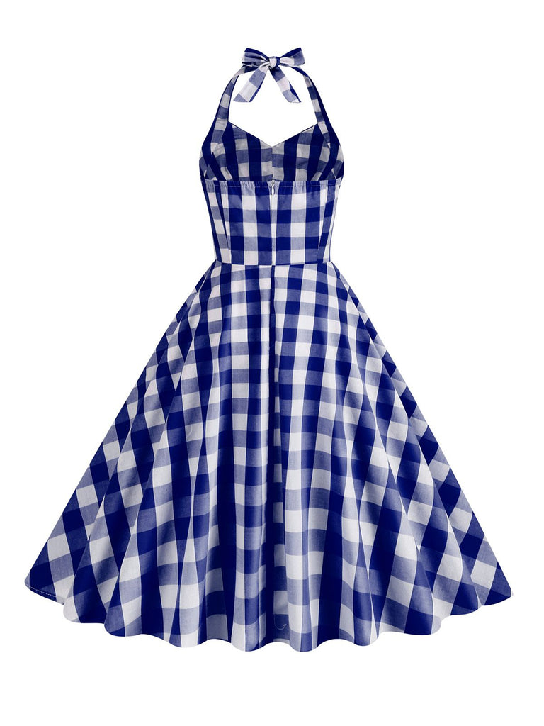 Abito a ruota plaid con scollo all'americana anni '50