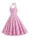 Abito a ruota plaid con scollo all'americana anni '50