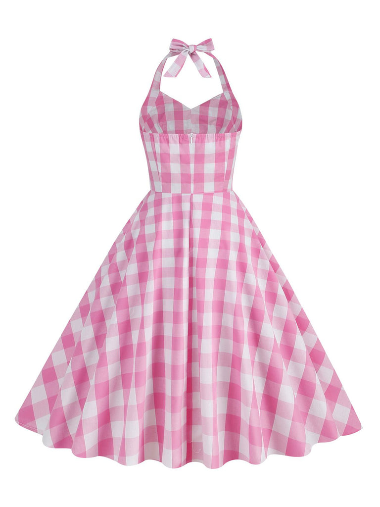 Abito a ruota plaid con scollo all'americana anni '50