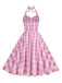 Abito a ruota plaid con scollo all'americana anni '50