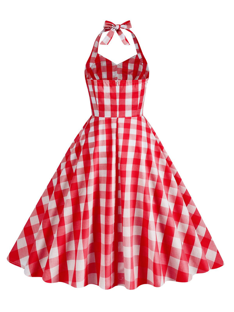 Abito a ruota plaid con scollo all'americana anni '50