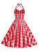 Abito a ruota plaid con scollo all'americana anni '50