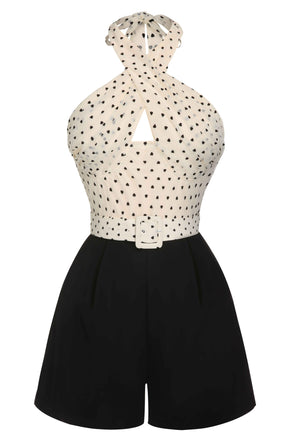 Tuta corta beige Patchwork 3D Heart anni '50