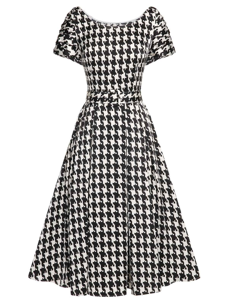 Abito in pied de poule a maniche corte nero anni '50