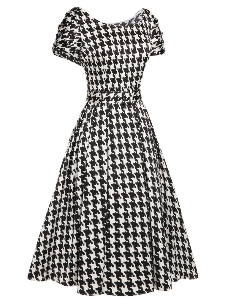 Abito in pied de poule a maniche corte nero anni '50
