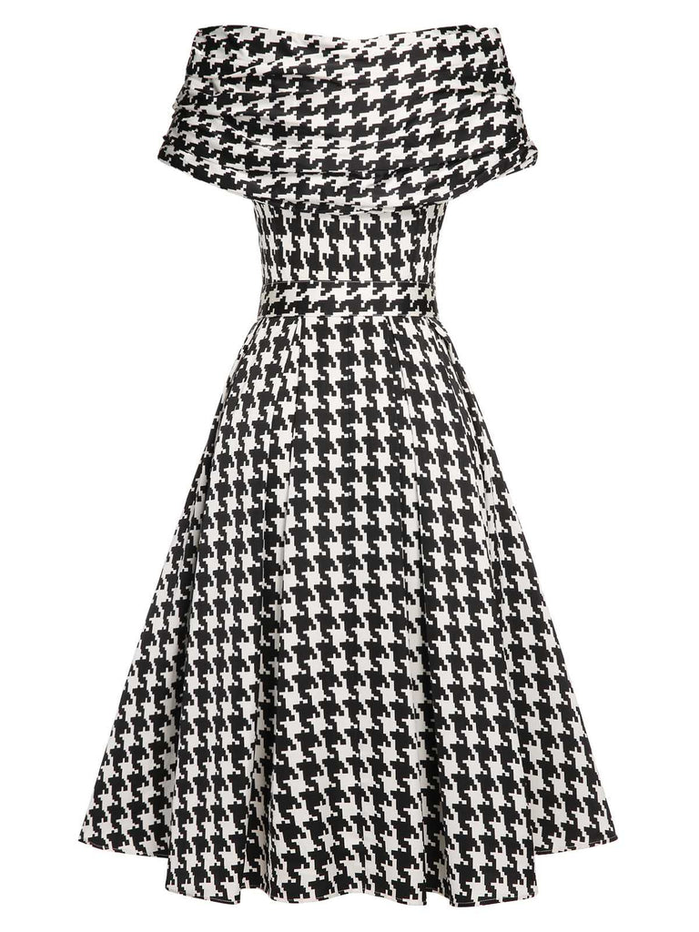 Abito in pied de poule a maniche corte nero anni '50