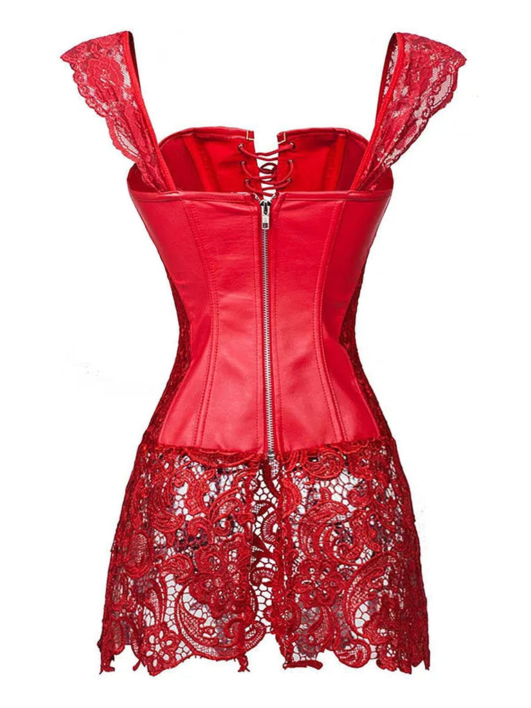 Corsetto in pizzo gotico in pelle nero steampunk