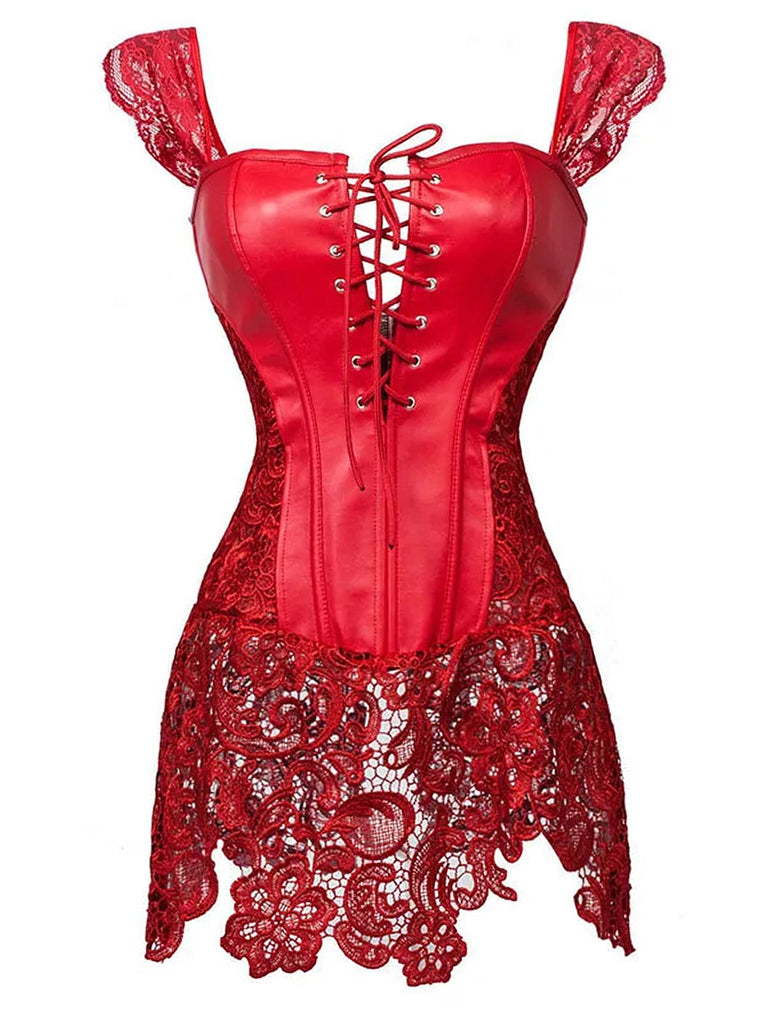 Corsetto in pizzo gotico in pelle nero steampunk