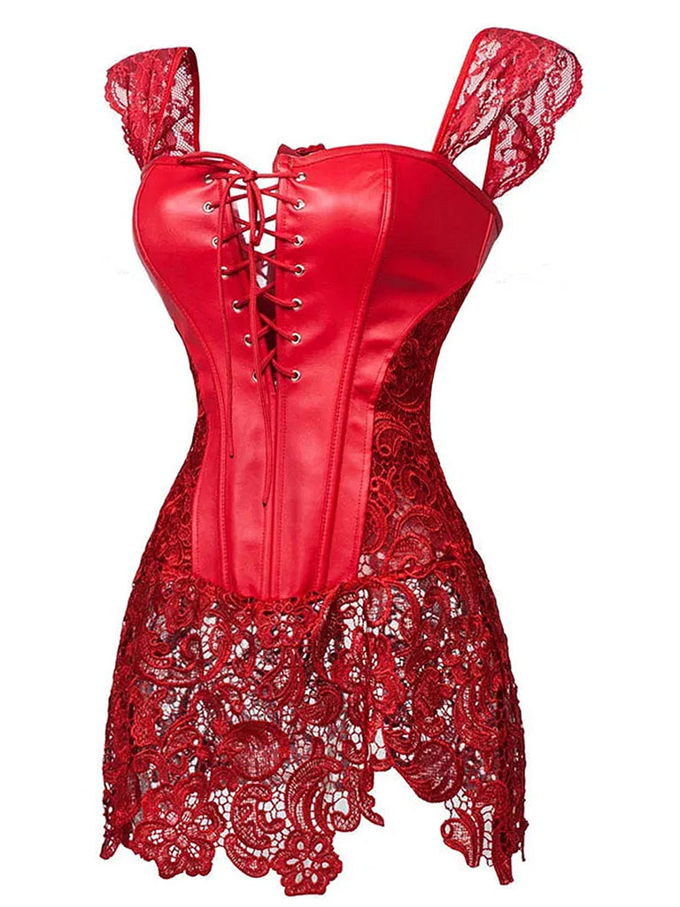 Corsetto in pizzo gotico in pelle nero steampunk
