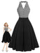 Abito patchwork e righe scollo all'americana nero anni '50