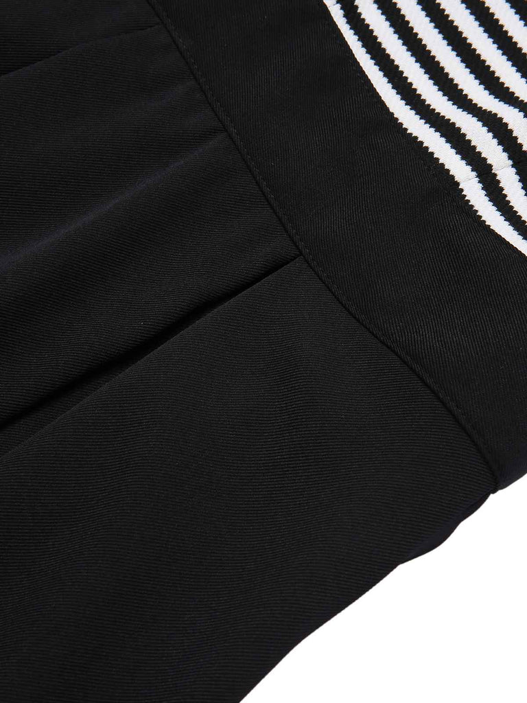 Abito patchwork e righe scollo all'americana nero anni '50