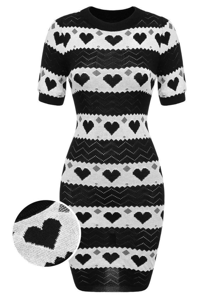 Abito in maglia a cuore a contrasto nero anni '60