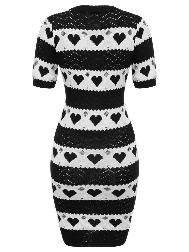 Abito in maglia a cuore a contrasto nero anni '60