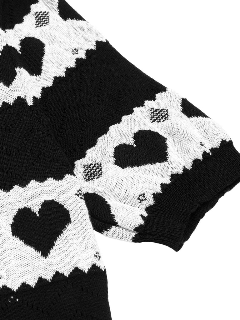 Abito in maglia a cuore a contrasto nero anni '60