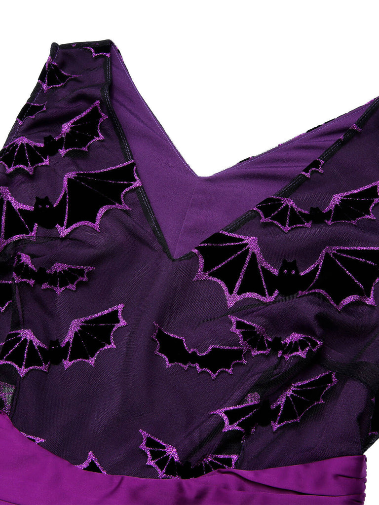 Abito con pipistrello fiocco Halloween viola scuro anni '50