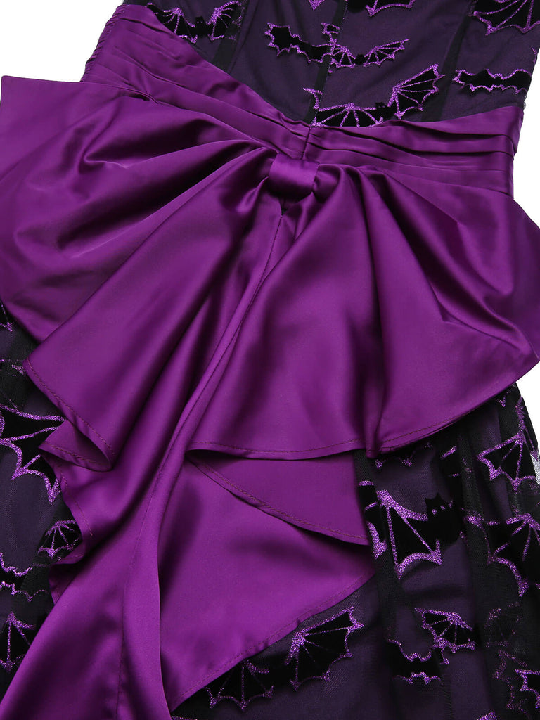 Abito con pipistrello fiocco Halloween viola scuro anni '50