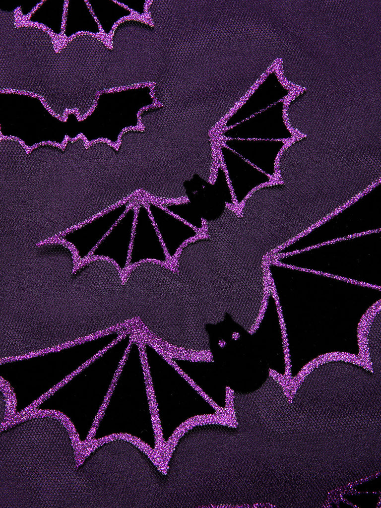 Abito con pipistrello fiocco Halloween viola scuro anni '50