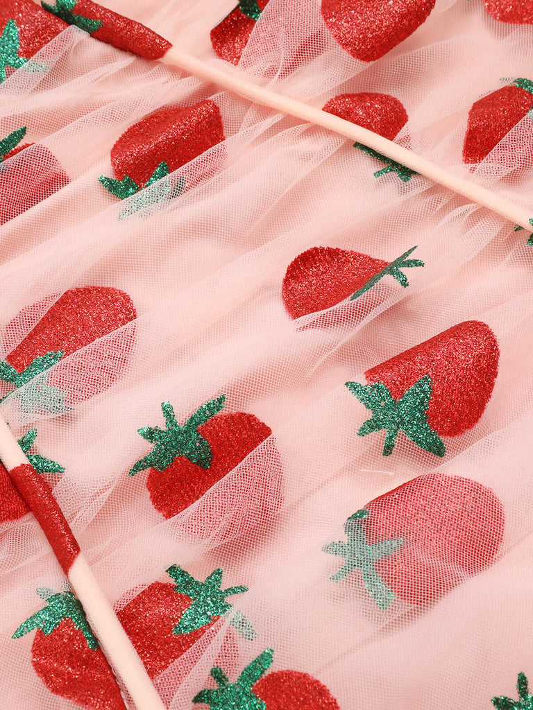 Abito a tubino a fragola con spalline rosa anni '60