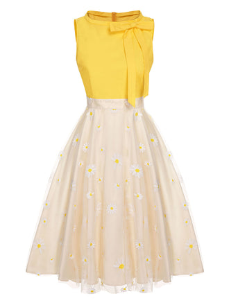 Abito patchwork papillon a margherite giallo anni '50