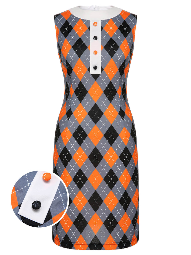Abito a tubino Argyle colorblock arancione anni '60
