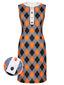 Abito a tubino Argyle colorblock arancione anni '60