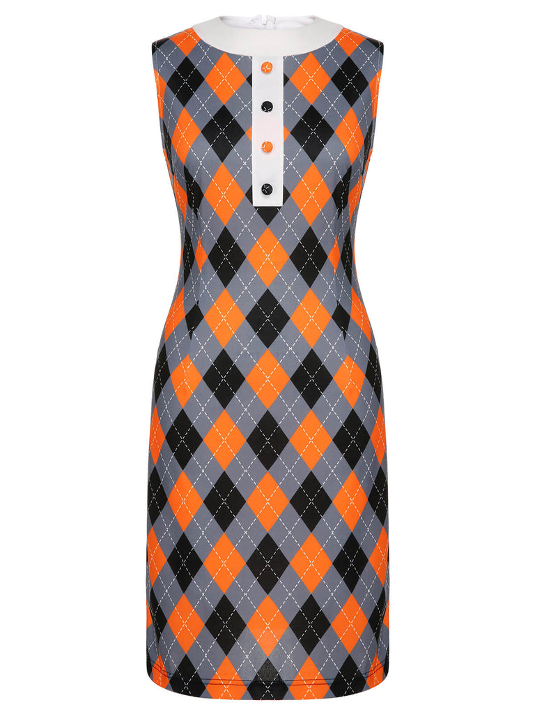 Abito a tubino Argyle colorblock arancione anni '60