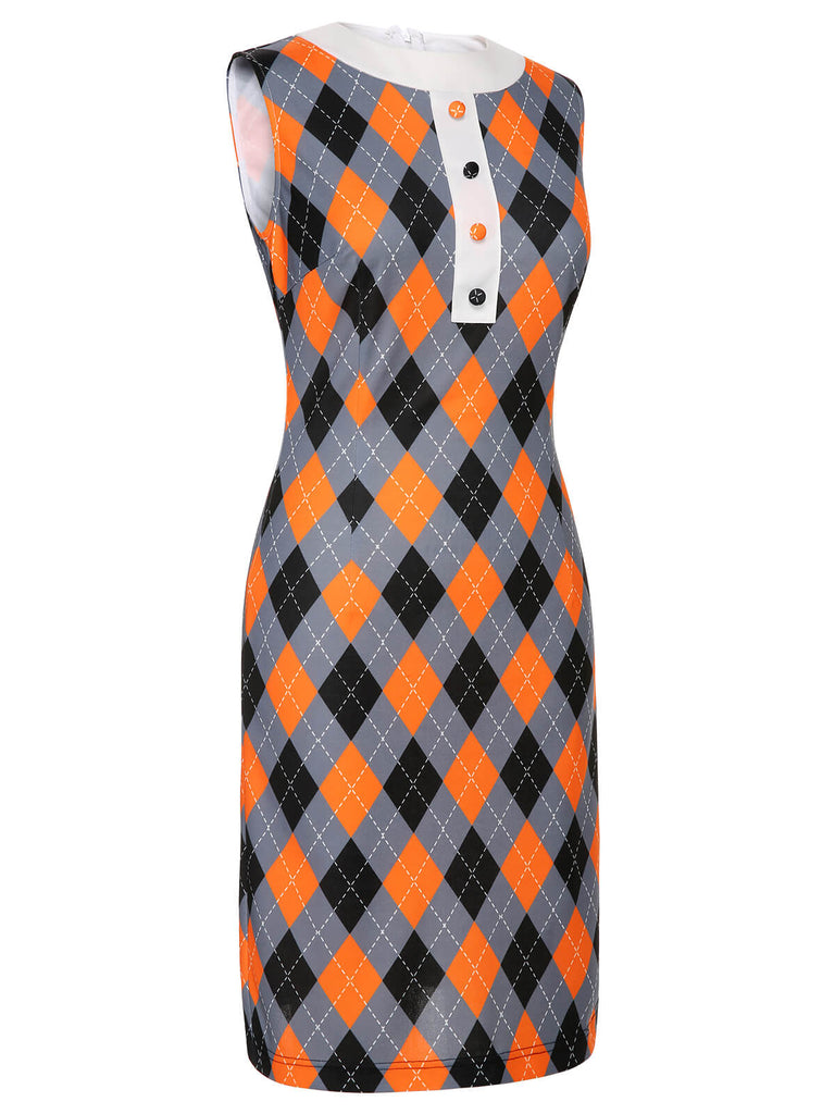 Abito a tubino Argyle colorblock arancione anni '60