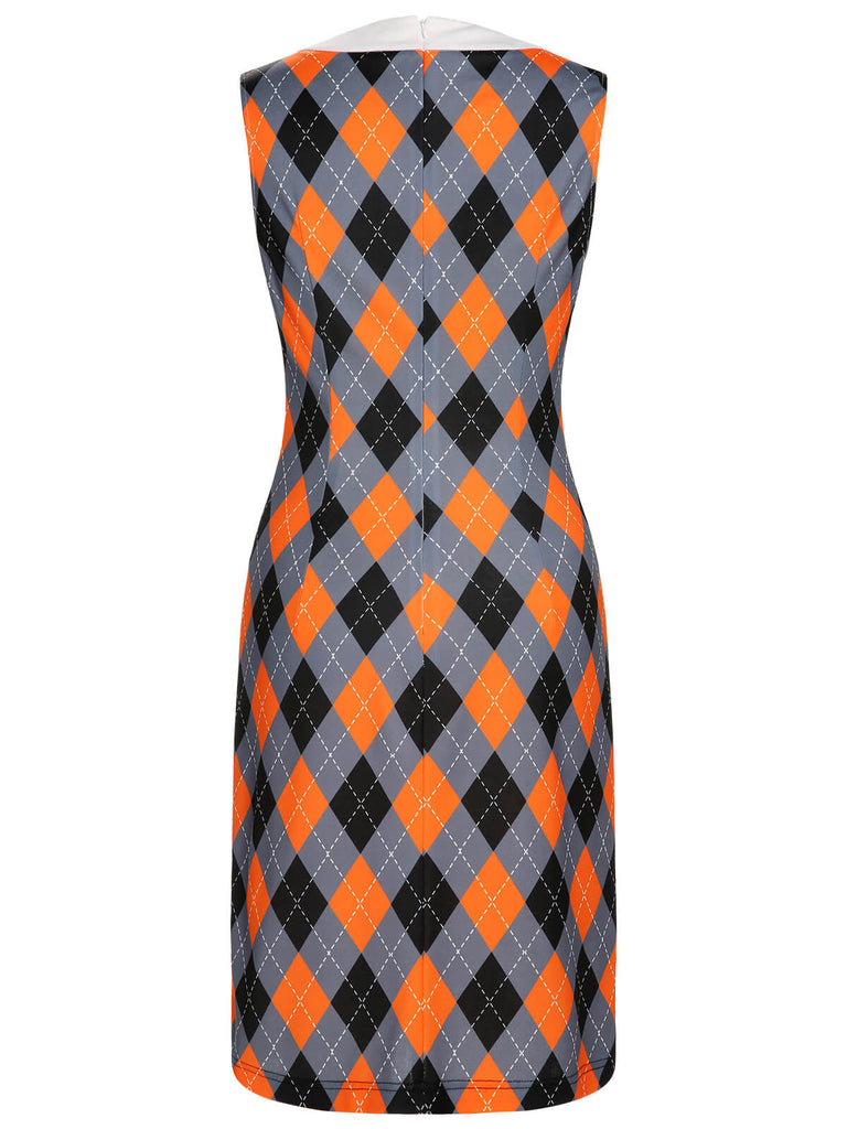Abito a tubino Argyle colorblock arancione anni '60