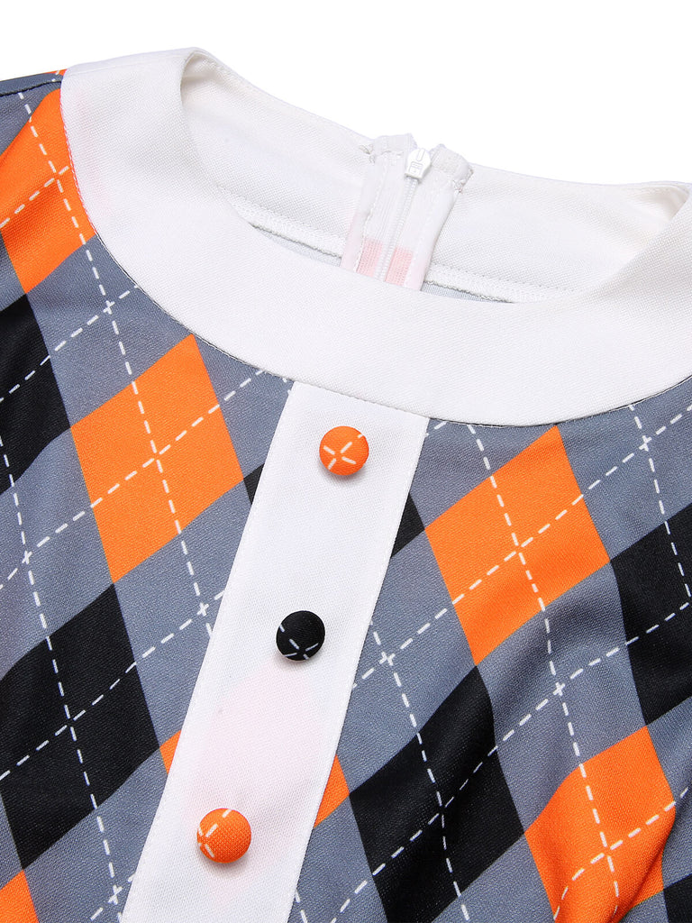 Abito a tubino Argyle colorblock arancione anni '60