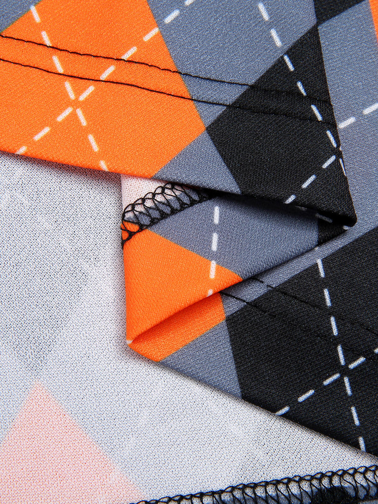 Abito a tubino Argyle colorblock arancione anni '60