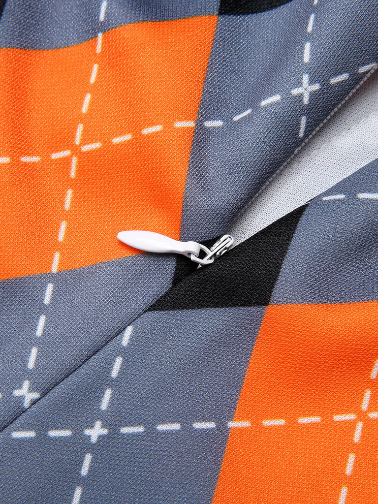 Abito a tubino Argyle colorblock arancione anni '60