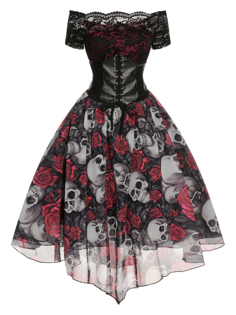 Abito in rete pizzo teschio rose di Halloween anni '50
