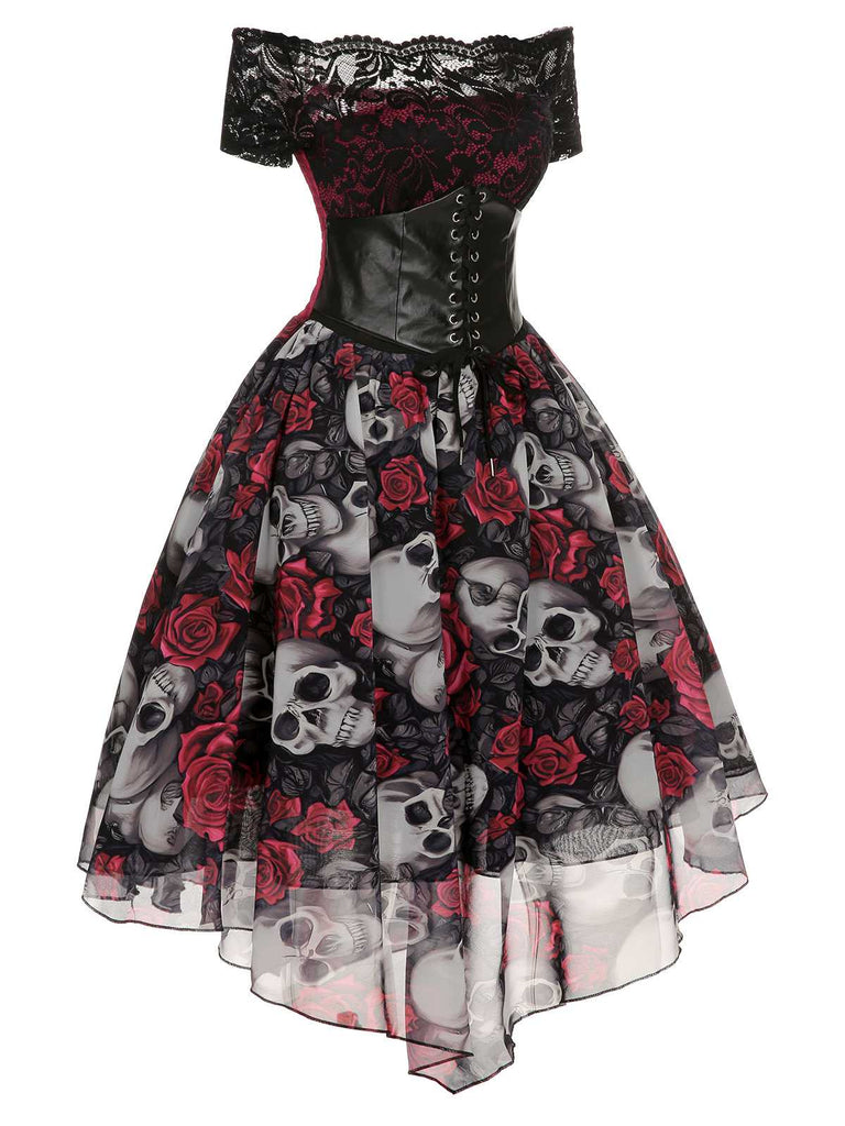 Abito in rete pizzo teschio rose di Halloween anni '50