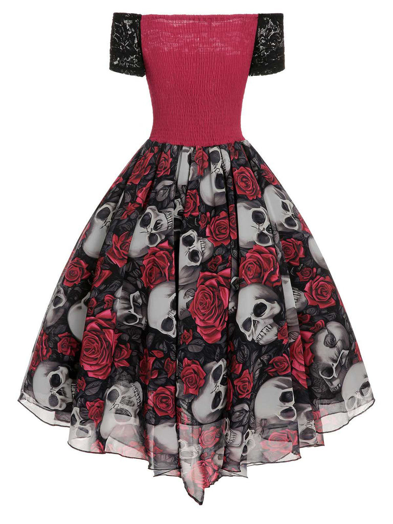 Abito in rete pizzo teschio rose di Halloween anni '50