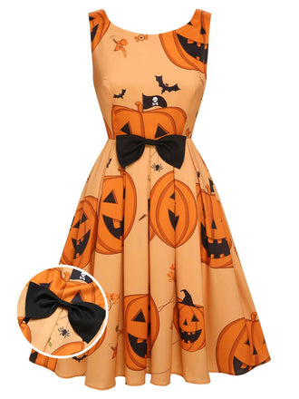 Abito faccia di zucca con perline Halloween arancione anni '50