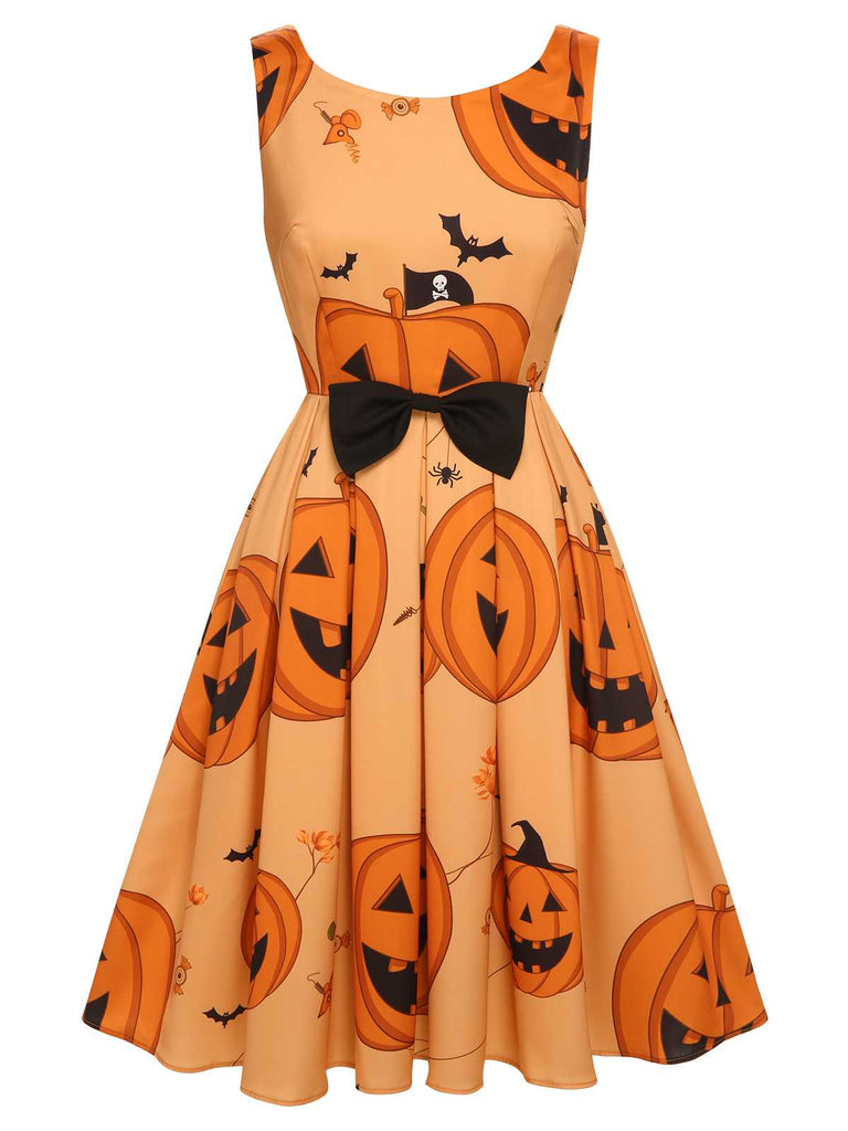 Abito faccia di zucca con perline Halloween arancione anni '50