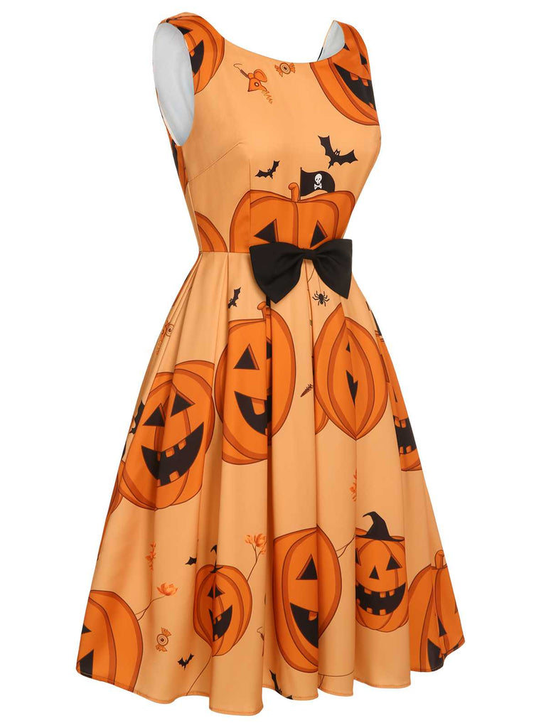 Abito faccia di zucca con perline Halloween arancione anni '50