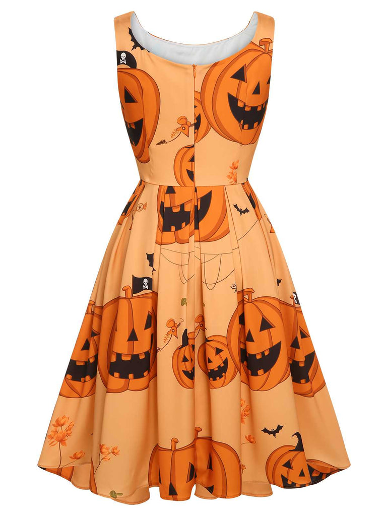 Abito faccia di zucca con perline Halloween arancione anni '50
