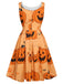 Abito faccia di zucca con perline Halloween arancione anni '50