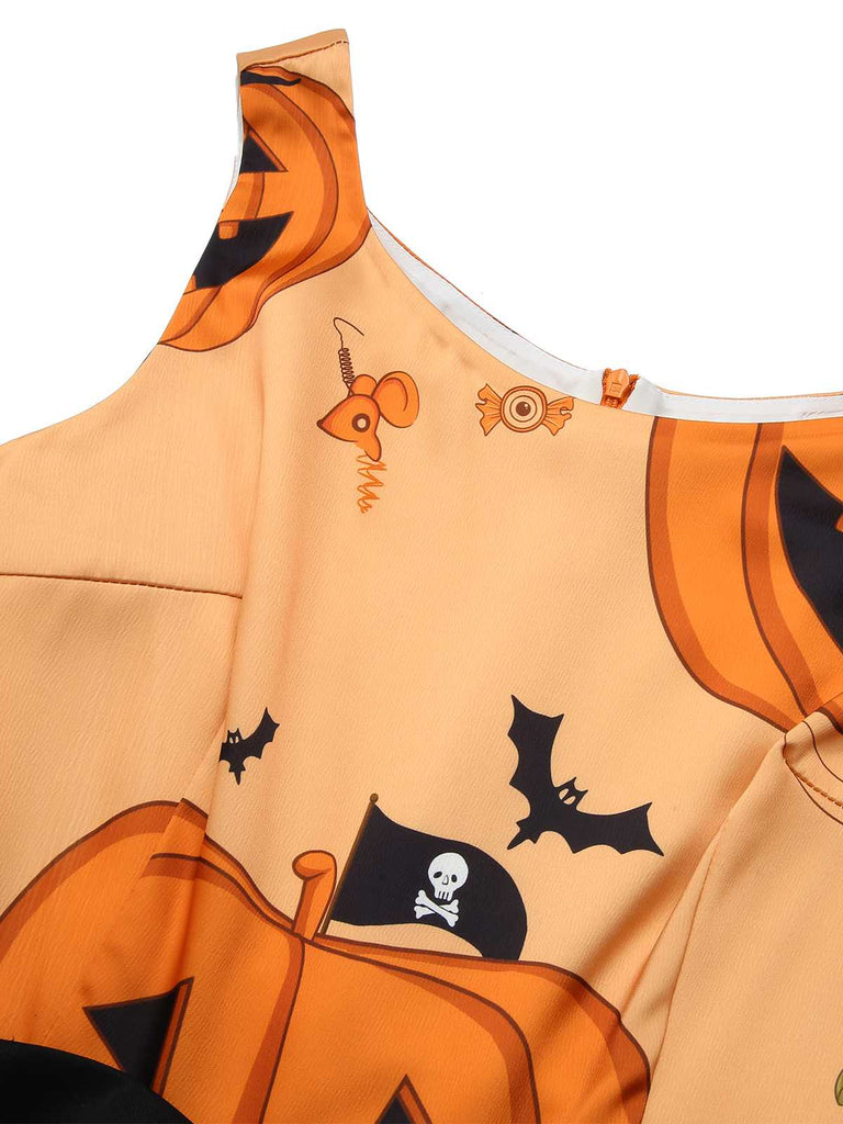 Abito faccia di zucca con perline Halloween arancione anni '50